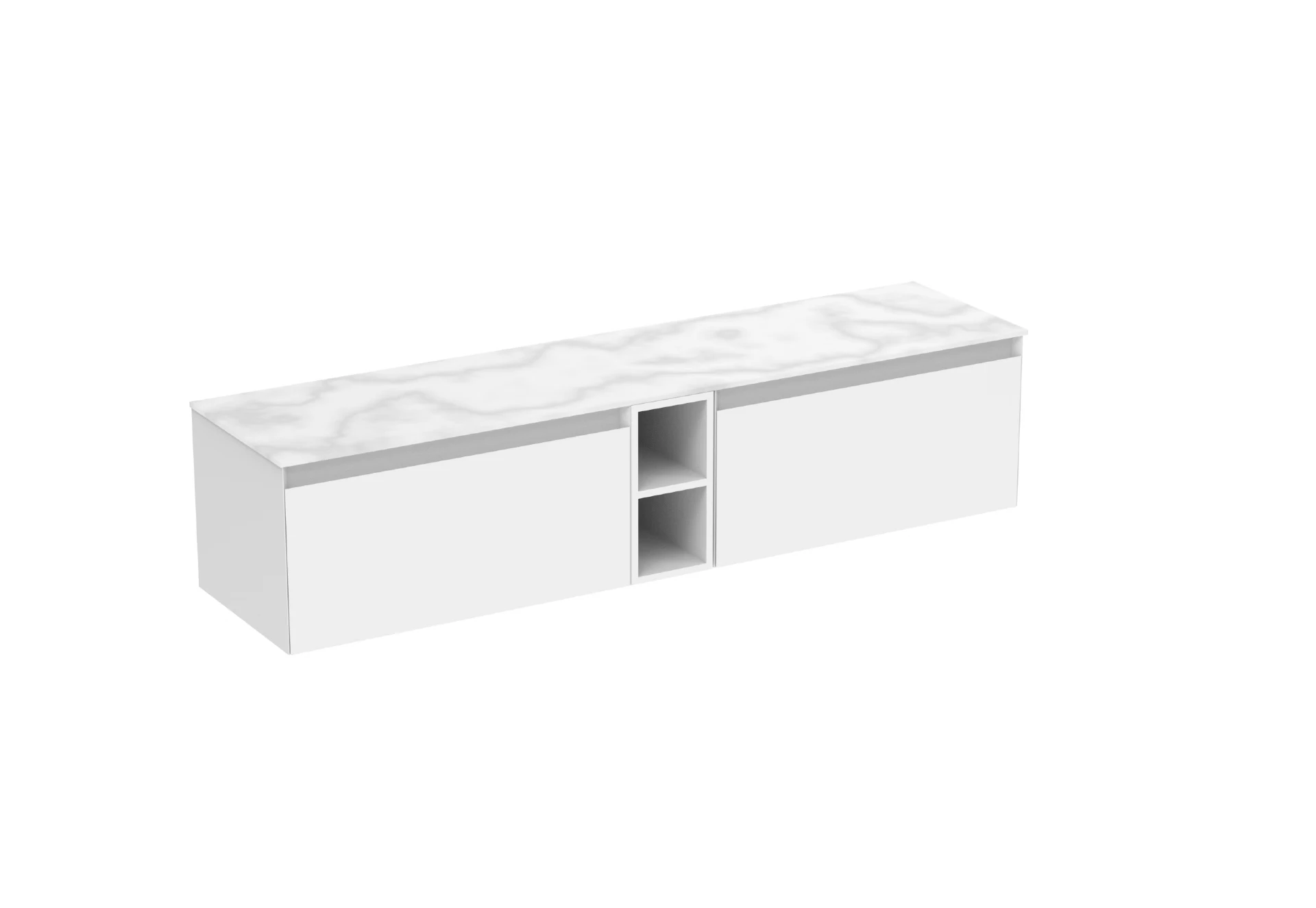 Saneux Uni 180cm Kit - 2 X 80cm 1 Drawer Wall Mounted Unit, 20cm Spacer & 180cm Countertop - Matte White