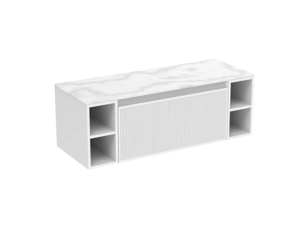 Saneux Monument 120cm Kit - 80cm 1 Drawer Wall Mounted Unit, 2 X 20cm Spacers & 120cm Countertop - Matte White