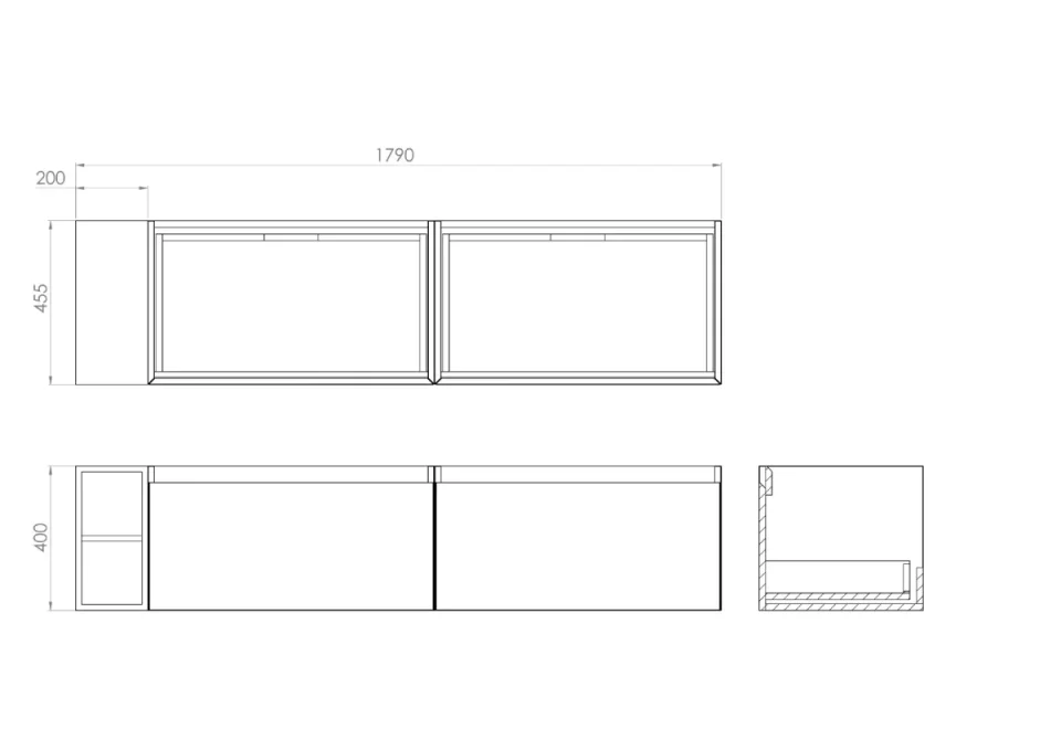 Saneux Uni 180cm Kit - 2 X 80cm 1 Drawer Wall Mounted Unit, 20cm Spacer & 180cm Countertop - Matte Anthracite detail view - Image 3