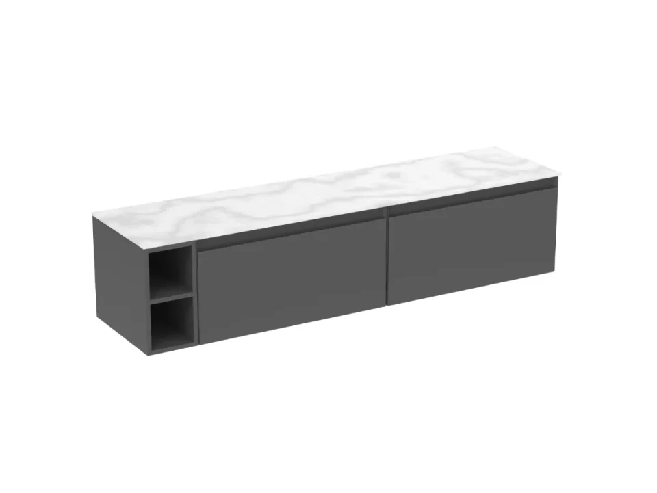 Saneux Uni 180cm Kit - 2 X 80cm 1 Drawer Wall Mounted Unit, 20cm Spacer & 180cm Countertop - Matte Anthracite detail view - Image 5