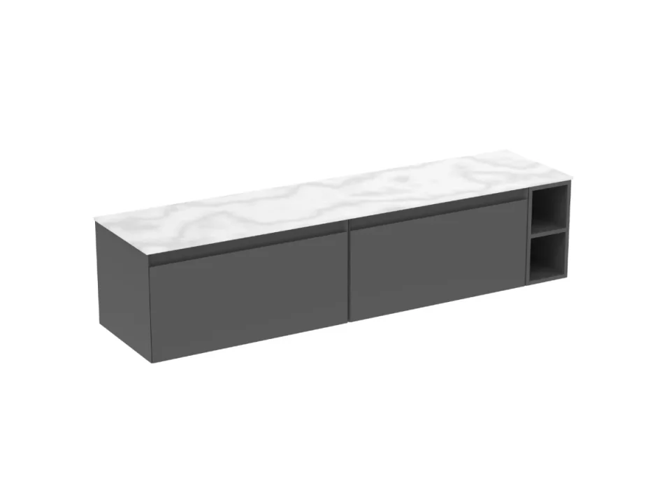 Saneux Uni 180cm Kit - 2 X 80cm 1 Drawer Wall Mounted Unit, 20cm Spacer & 180cm Countertop - Matte Anthracite detail view - Image 6