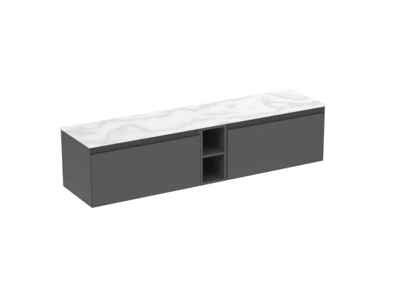 Saneux Uni 180cm Kit - 2 X 80cm 1 Drawer Wall Mounted Unit, 20cm Spacer & 180cm Countertop - Matte Anthracite