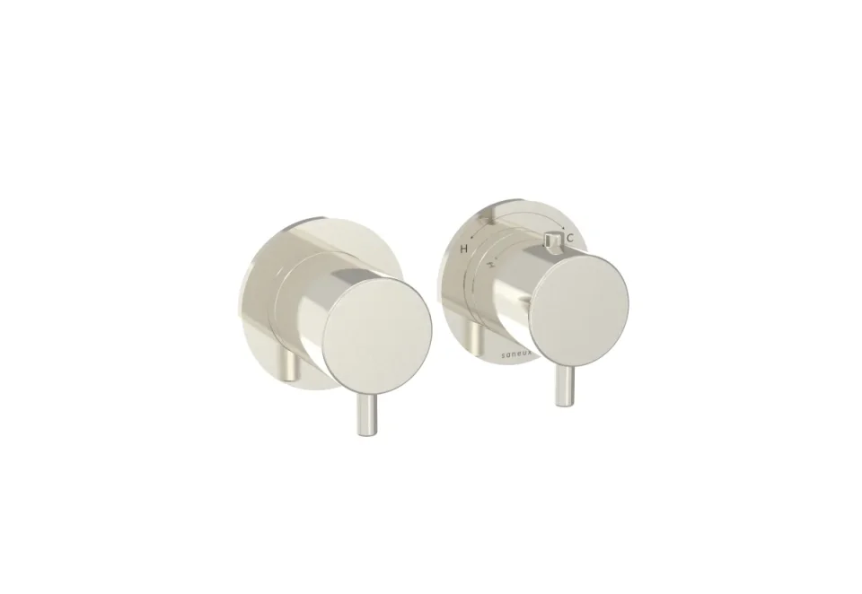 Saneux Cos 2 Way Thermostatic Shower Ring Valve Kit - W/ Classic Handle - Portrait & Landscape - Brushed Nickel detail view - Image 2
