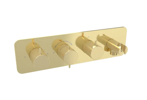 Saneux Eden 3 Way Handles & Plate Finish Kit In Landscape With Outlet Elbow (for Ed021l.h.bb) - Brushed Brass (pvd)