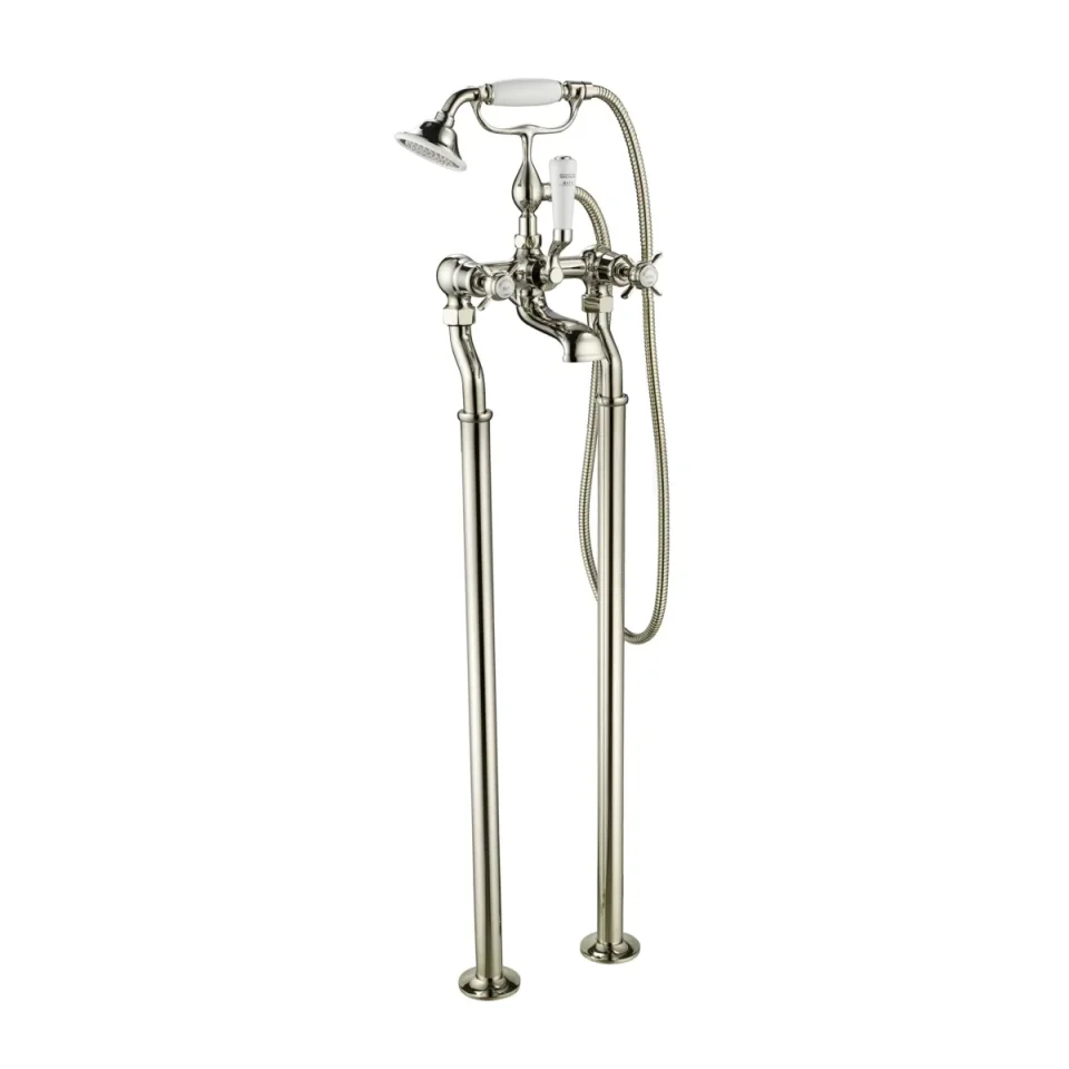 Just Taps Grosvenor Pinch Freestanding Bath Shower Mixer With Kit Nickel detail view - Image 2