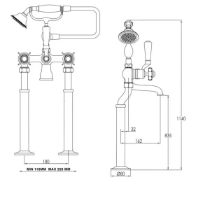 Just Taps Grosvenor Pinch Freestanding Bath Shower Mixer With Kit Nickel