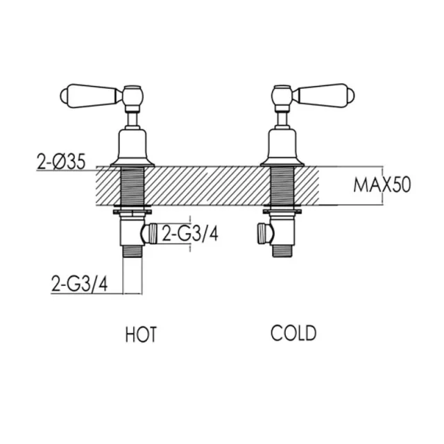 Just Taps Grosvenor Lever Panel Valves Chrome detail view - Image 2