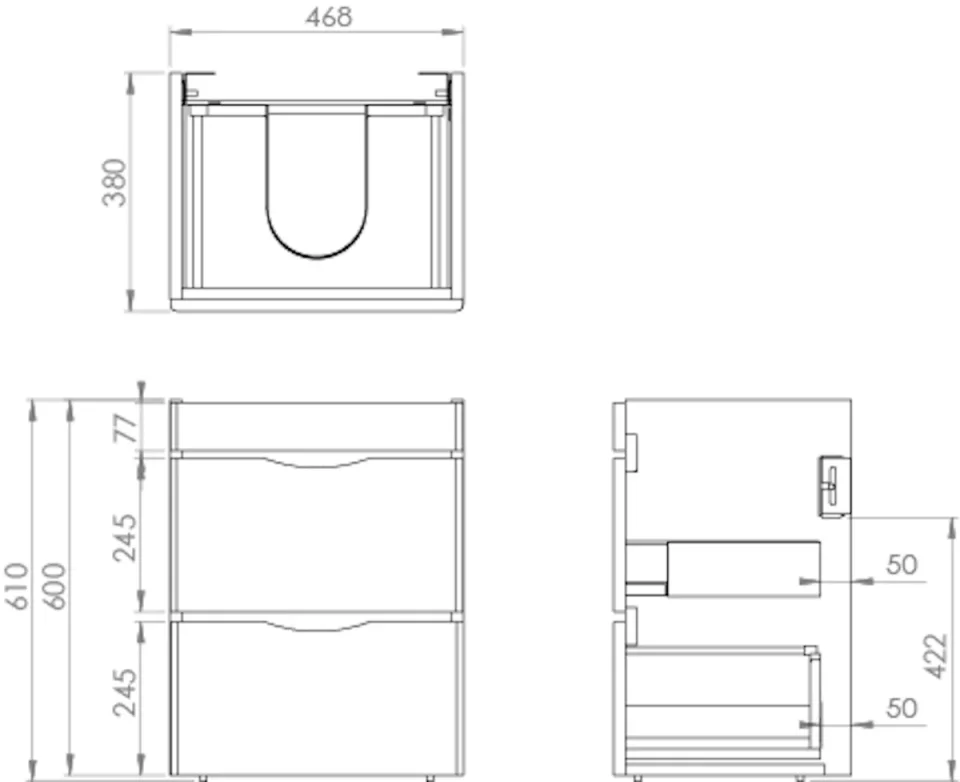 Saneux Indigo 50cm 2 Drawer Wall Mounted Unit - Dove Grey detail view - Image 2