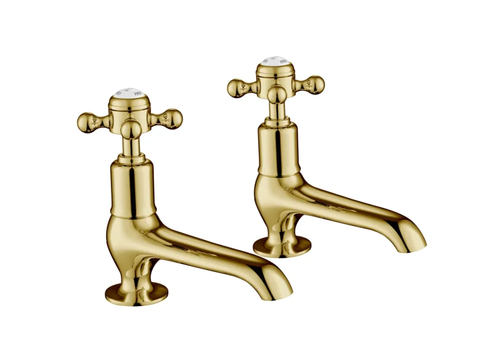 Just Taps Grosvenor Cross Long Nose Basin Taps Light Gold product image - Image 1