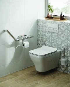 Hib Angled Grab Rail With Toilet Roll Holder & Shelf (left)