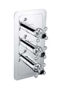 Just Taps Grosvenor Cross Conc Thermostatic 3 Outlet Valve Vertical Matt Black