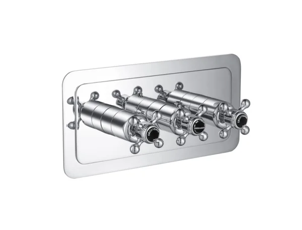Just Taps Grosvenor Cross-Thermo 3 Outlet Valve Horizontal Matt Black