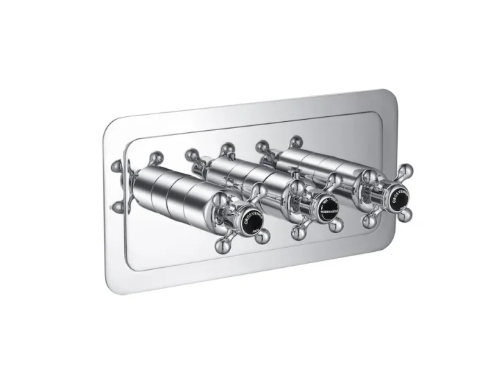 Just Taps Grosvenor Cross-Thermo 3 Outlet Valve Horizontal Matt Black product image - Image 1