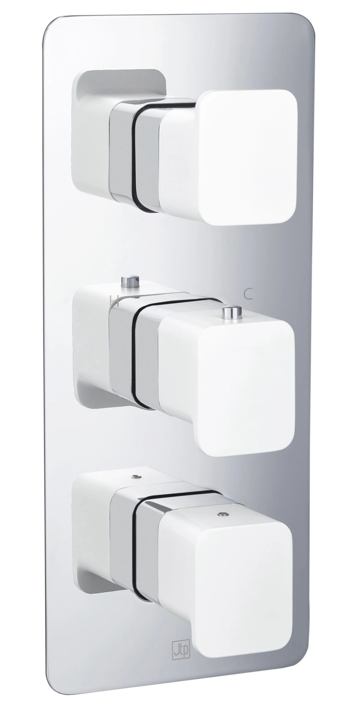 Just Taps Axel Thermo Concealed 2 Outlet Shower Valve Matt White Handle Chrome