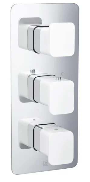 Just Taps Axel Thermo Concealed 2 Outlet Shower Valve Matt White Handle Chrome