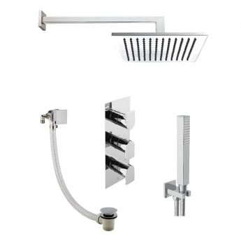 Just Taps Form 2 Outlet Shower Valve, Arm 400mm, Overhead Shower 200mm, Water Outlet And Holder, Exofil Click Clack