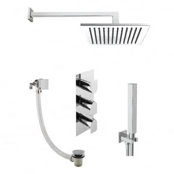 Just Taps Form 2 Outlet Shower Valve, Arm 400mm, Overhead Shower 200mm, Water Outlet And Holder, Exofil Click Clack