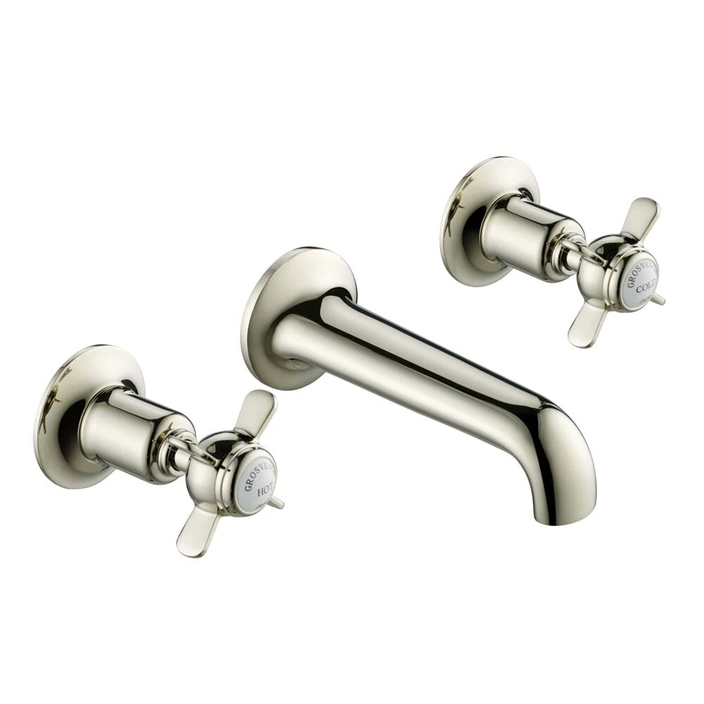 Just Taps Grosvenor Pinch 3 Hole Wall Mounted Basin Mixer Nickel