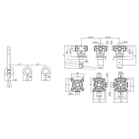 Just Taps Inox Modular 2 Outlet Thermostatic Shower Valve With Handset detail view - Image 2