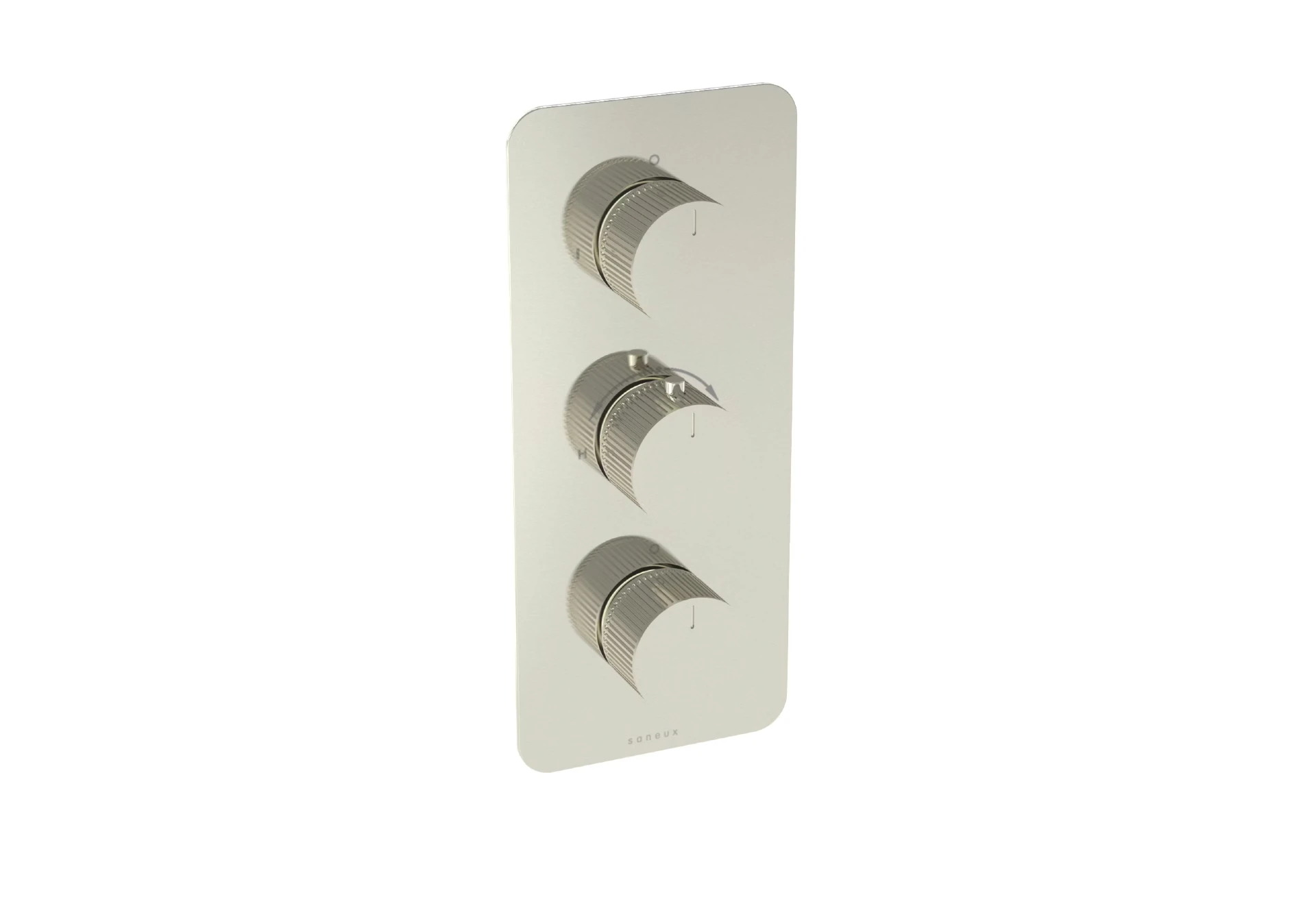 Saneux Cos 2 Way 3 Handle Thermostatic Shower Valve Kit - W/ Fluted Handle - Portrait - Brushed Nickel (pvd)