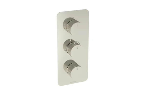 Saneux Cos 2 Way 3 Handle Thermostatic Shower Valve Kit - W/ Fluted Handle - Portrait - Brushed Nickel (pvd)