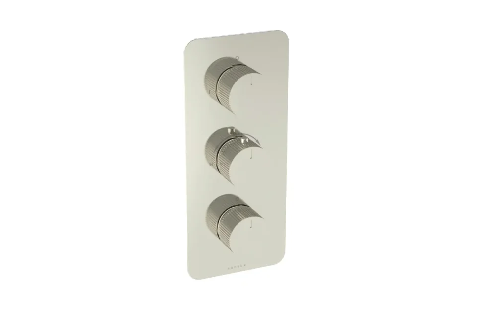 Saneux Cos 2 Way 3 Handle Thermostatic Shower Valve Kit - W/ Fluted Handle - Portrait - Brushed Nickel (pvd) product image - Image 1