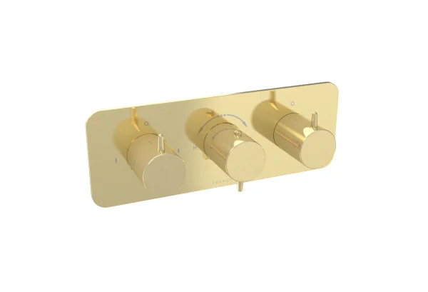 Saneux Eden 3 Way Thermostatic Shower Valve Kit In Landscape - Brushed Brass