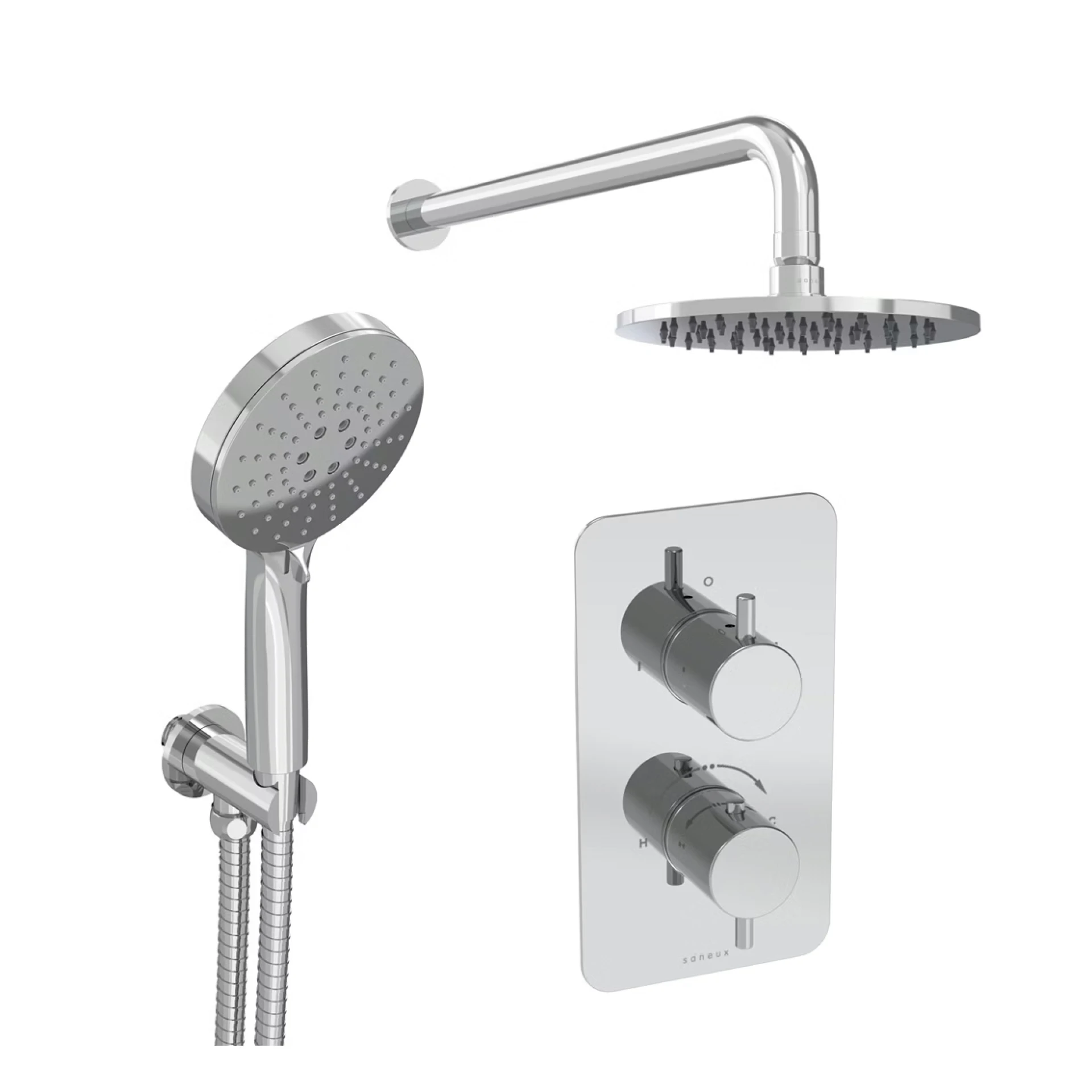 Saneux Cos 2 Way Shower Kit - W/ 3 Function Handset & Shower Head - Chrome