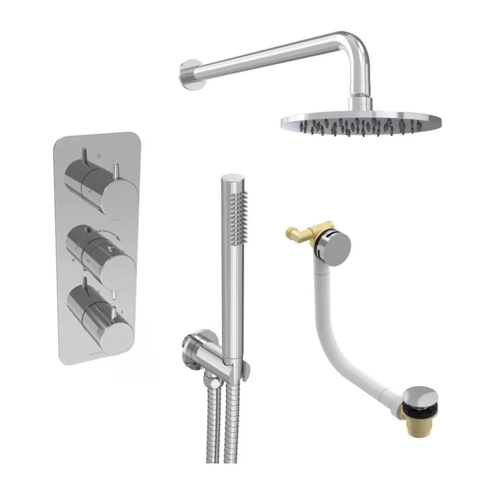Saneux Eden 3 Way Shower Kit - W/ Slim Handset & Bath Filler & Shower Head - Chrome product image - Image 1