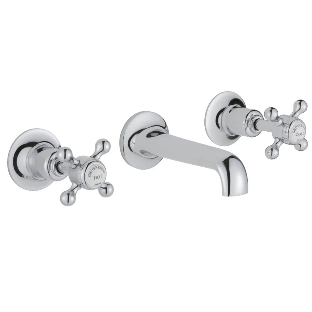 Just Taps Grosvenor Cross 3 Hole Wall Mounted Basin Mixer With Spout Chrome