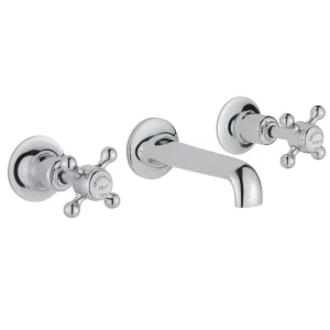Just Taps Grosvenor Cross 3 Hole Wall Mounted Basin Mixer With Spout Chrome