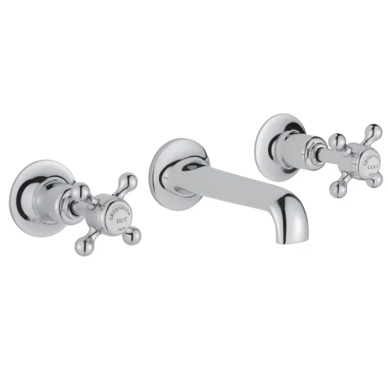 Just Taps Grosvenor Cross 3 Hole Wall Mounted Basin Mixer With Spout Chrome product image - Image 1