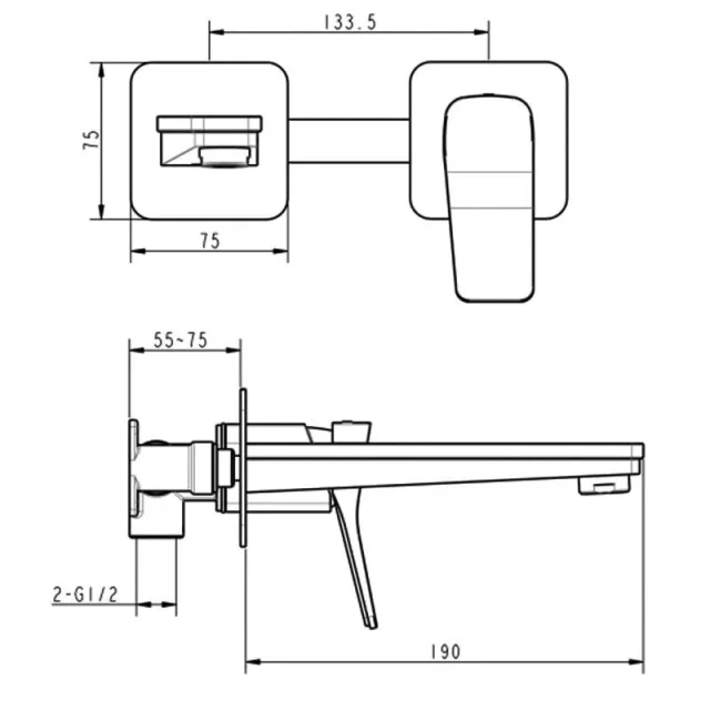 Just Taps Hix Single Lever Wall Mounted Basin Mixer Chrome detail view - Image 2
