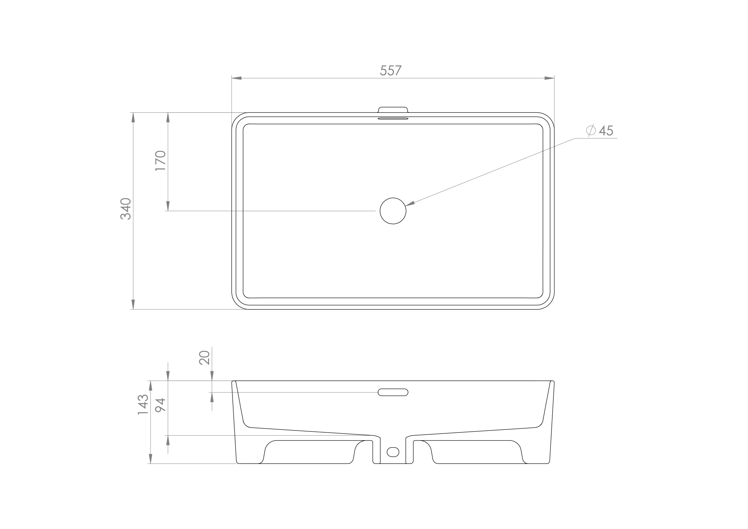 Saneux Sienna 55x35cm Rectangular Countertop Washbasin