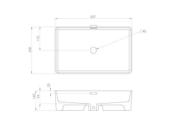 Saneux Sienna 55x35cm Rectangular Countertop Washbasin
