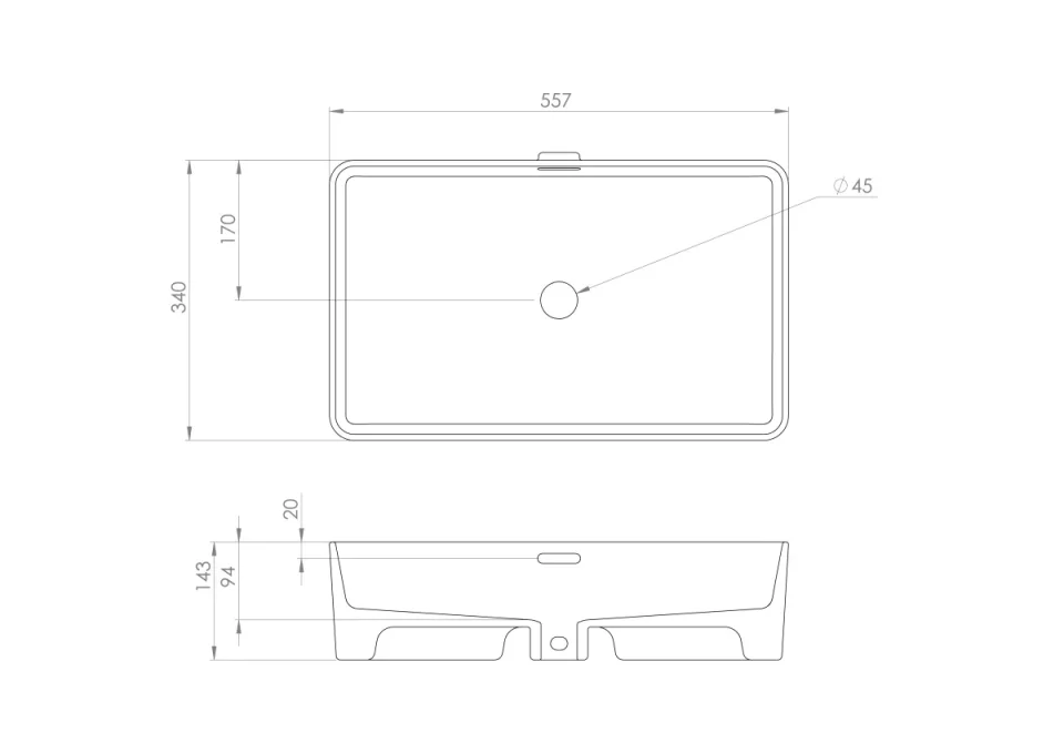 Saneux Sienna 55x35cm Rectangular Countertop Washbasin product image - Image 1
