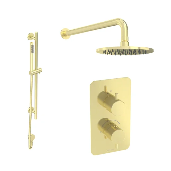 Saneux Cos 2 Way Shower Kit - W/ Slim Handset & Slider Rail & Shower Head - Brushed Brass