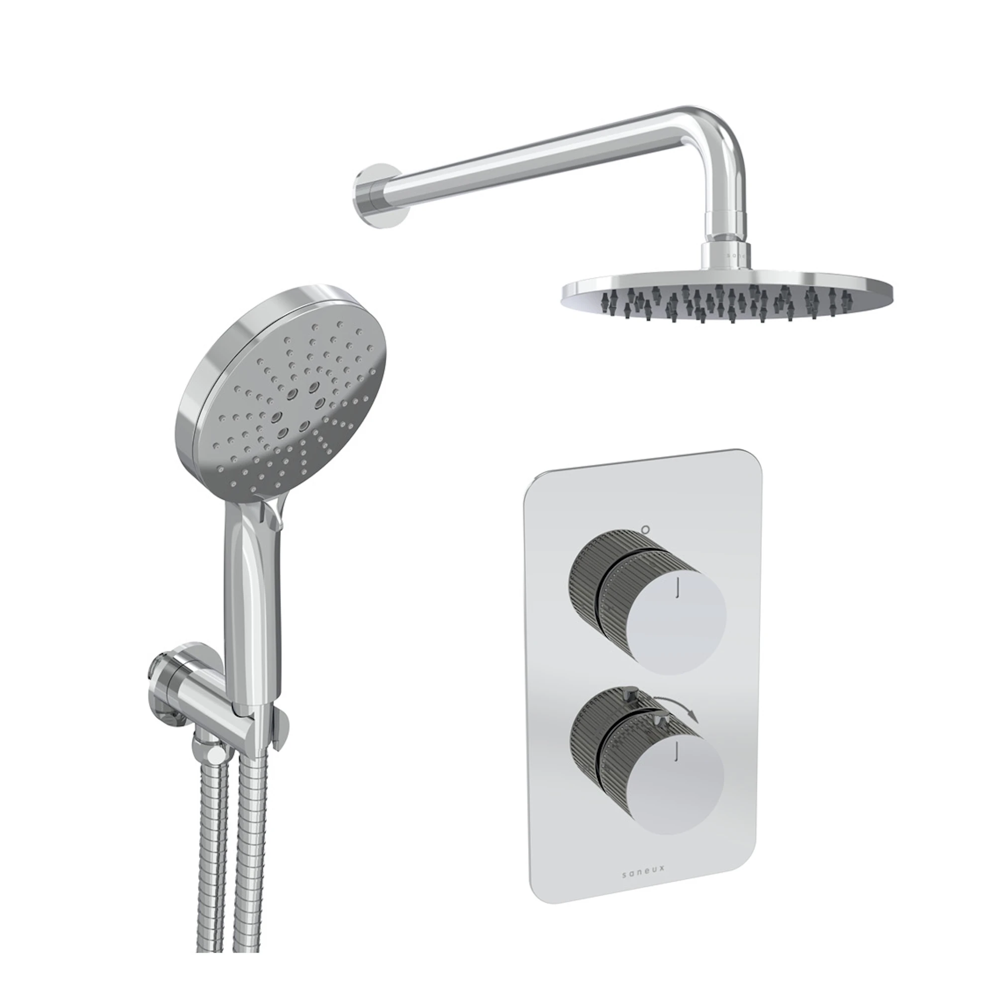 Saneux Cos 2 Way Shower Kit - W/ 3 Function Handset & Shower Head - Fluted - Chrome