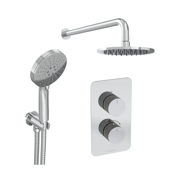 Saneux Cos 2 Way Shower Kit - W/ 3 Function Handset & Shower Head - Fluted - Chrome