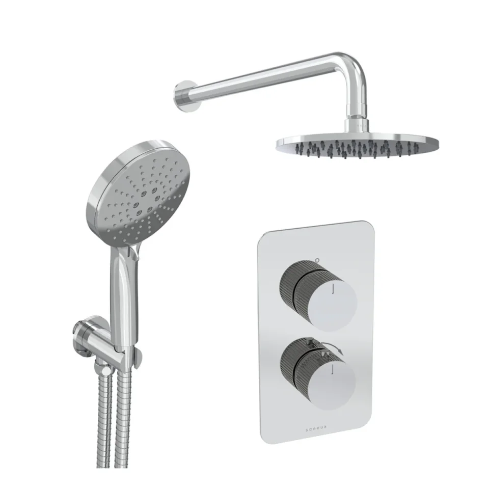 Saneux Cos 2 Way Shower Kit - W/ 3 Function Handset & Shower Head - Fluted - Chrome product image - Image 1