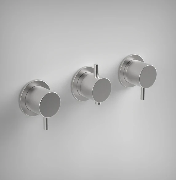 Ava Trend 3 Way 3 Handle Thermostatic Valve W/ Flanges 2.0 - Brushed Stainless Steel