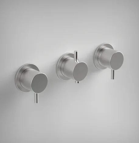 Ava Trend 3 Way 3 Handle Thermostatic Valve W/ Flanges 2.0 - Brushed Stainless Steel product image - Image 1