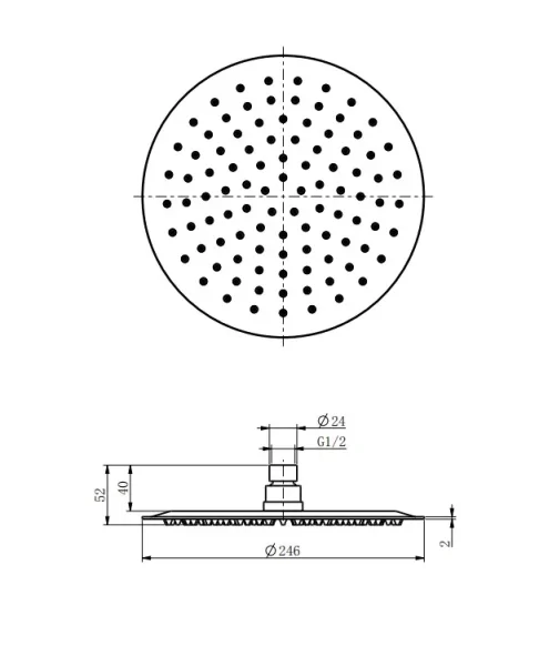 Ava Round 250mm Shower Head (8mm Thickness) - Brushed Stainless Steel technical drawing - Image 10