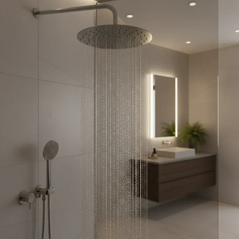 Ava Round 250mm Shower Head (8mm Thickness) - Brushed Stainless Steel detail view - Image 9