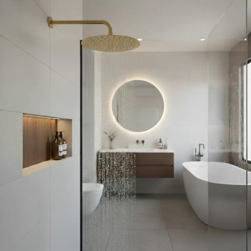 Ava Round 250mm Shower Head (8mm Thickness) - Brushed Brass detail view - Image 4