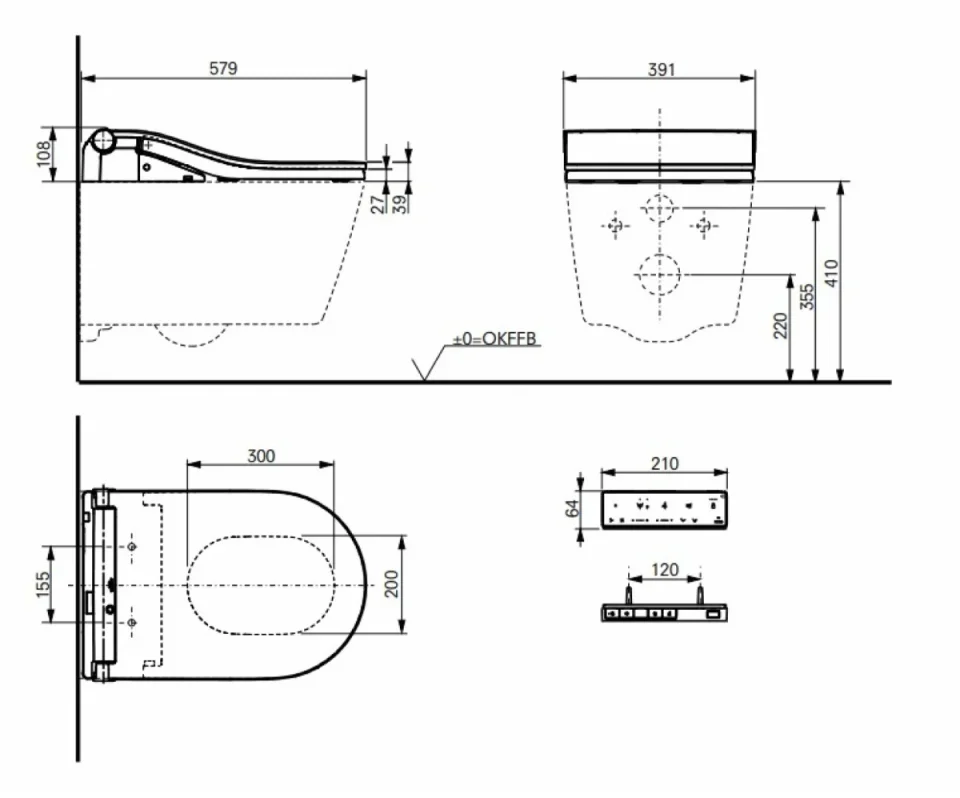 Toto Washlet Rw Auto Flush White Trim technical drawing - Image 4