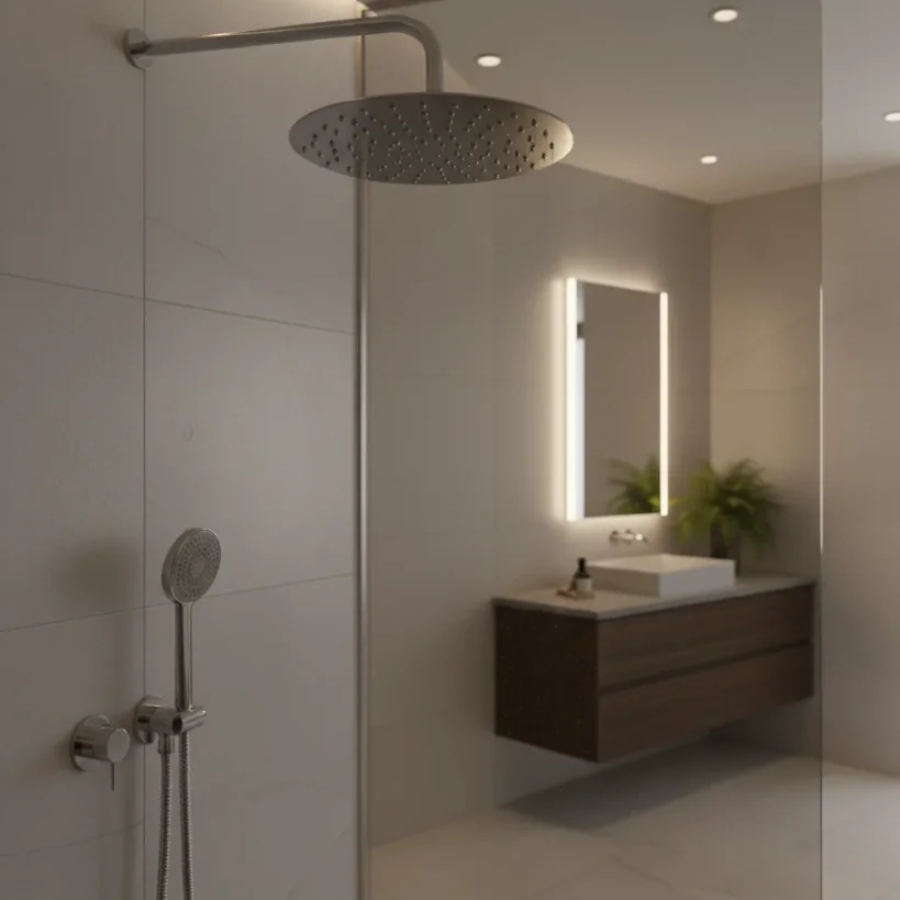 Ava Round 250mm Shower Head (8mm Thickness) - Brushed Stainless Steel detail view - Image 6