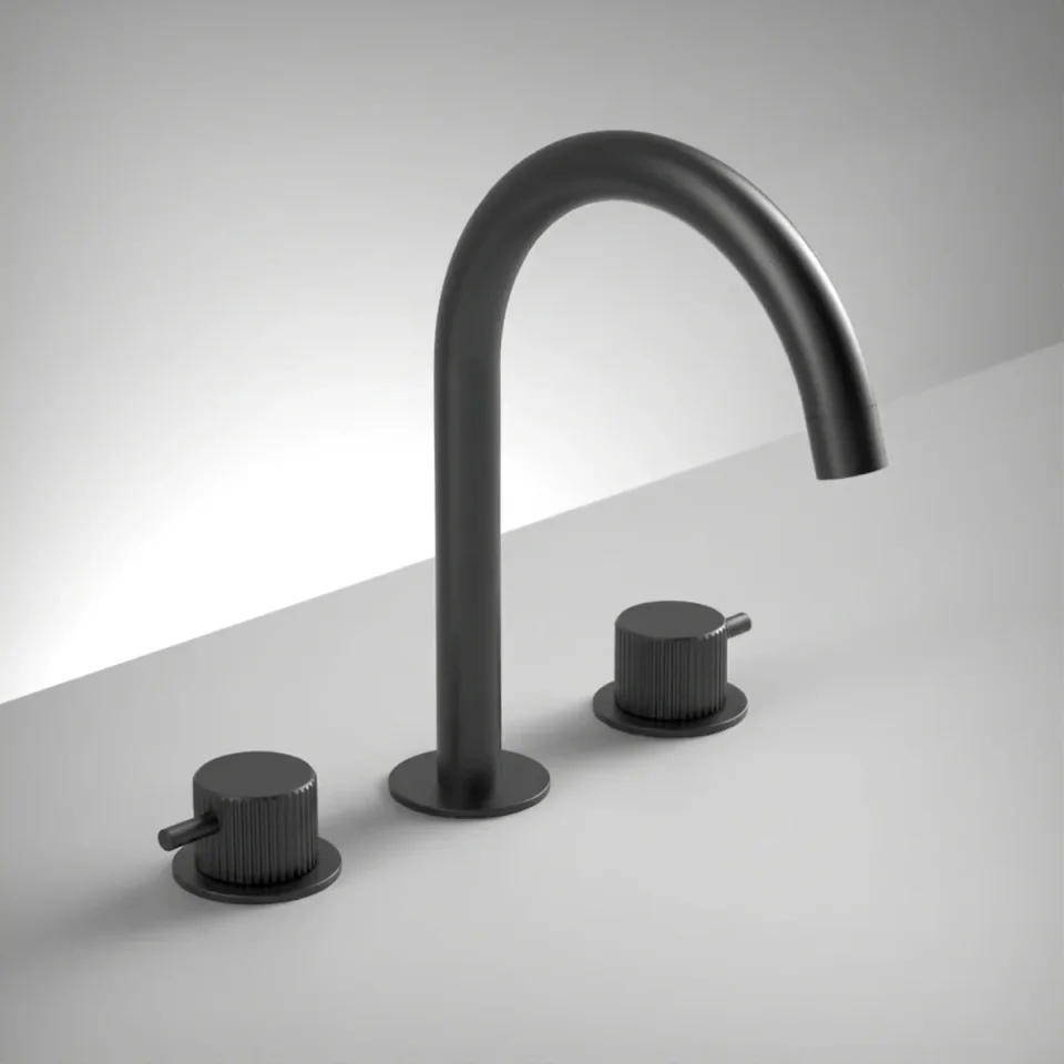 Ava Fluted 3 Hole Deck Mounted Bath Mixer - Brushed Black product image - Image 1