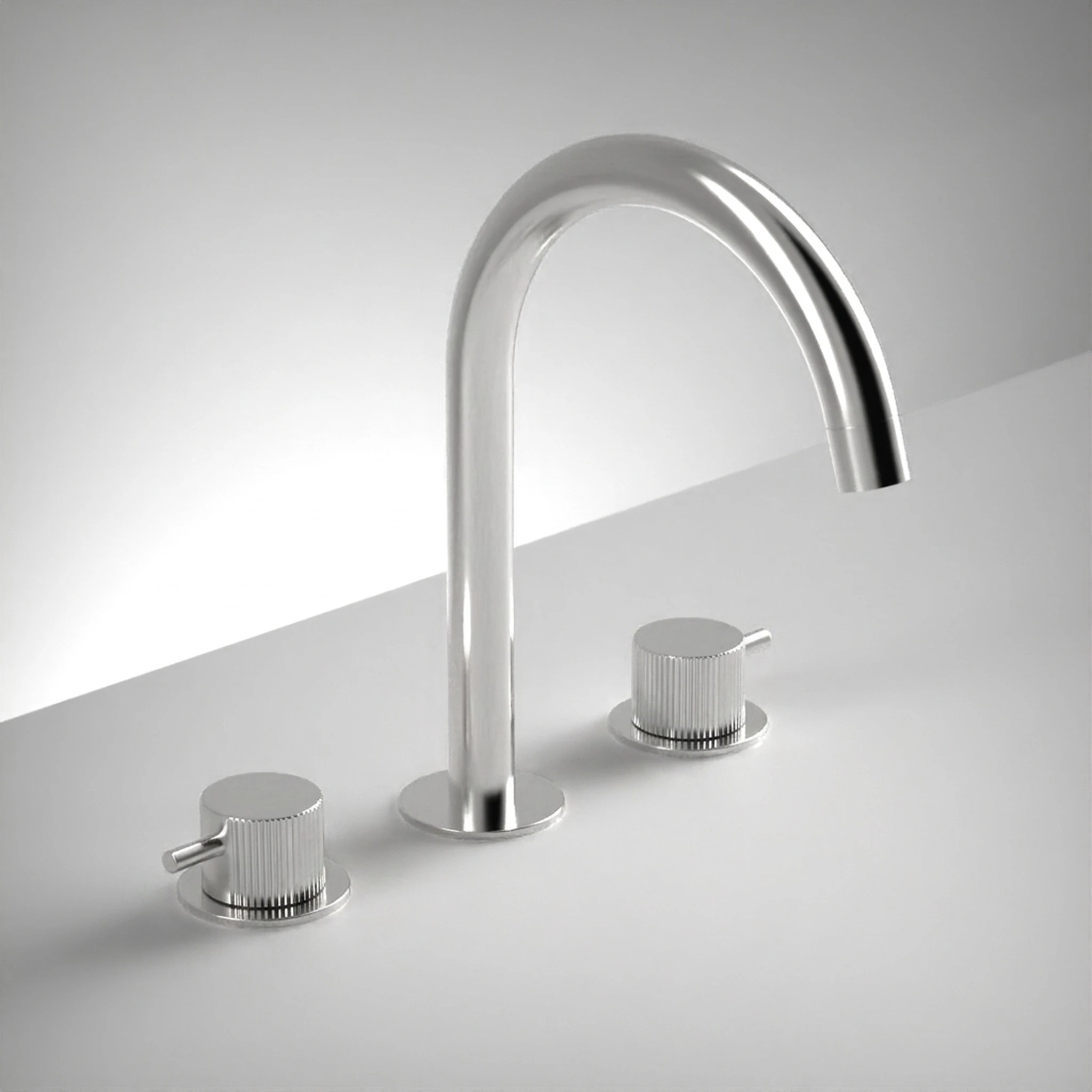 Ava Fluted 3 Hole Deck Mounted Bath Mixer - Polished Stainless Steel