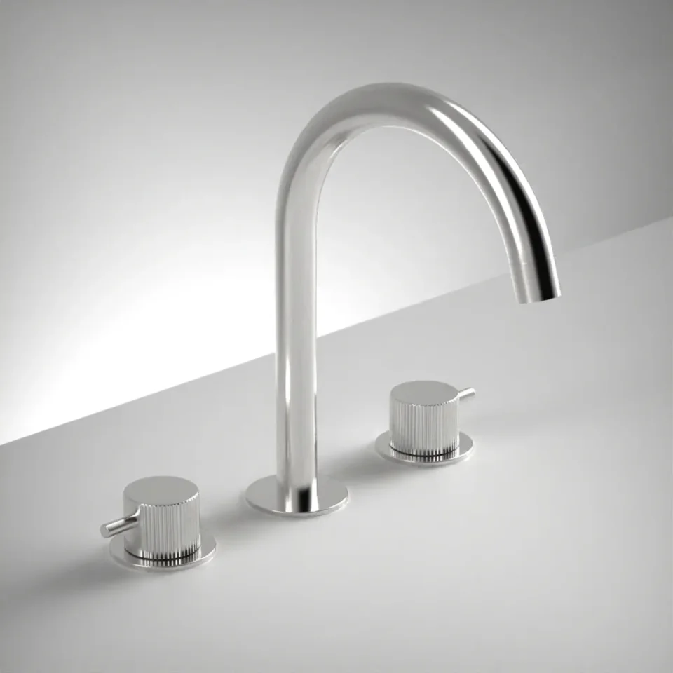 Ava Fluted 3 Hole Deck Mounted Bath Mixer - Polished Stainless Steel product image - Image 1